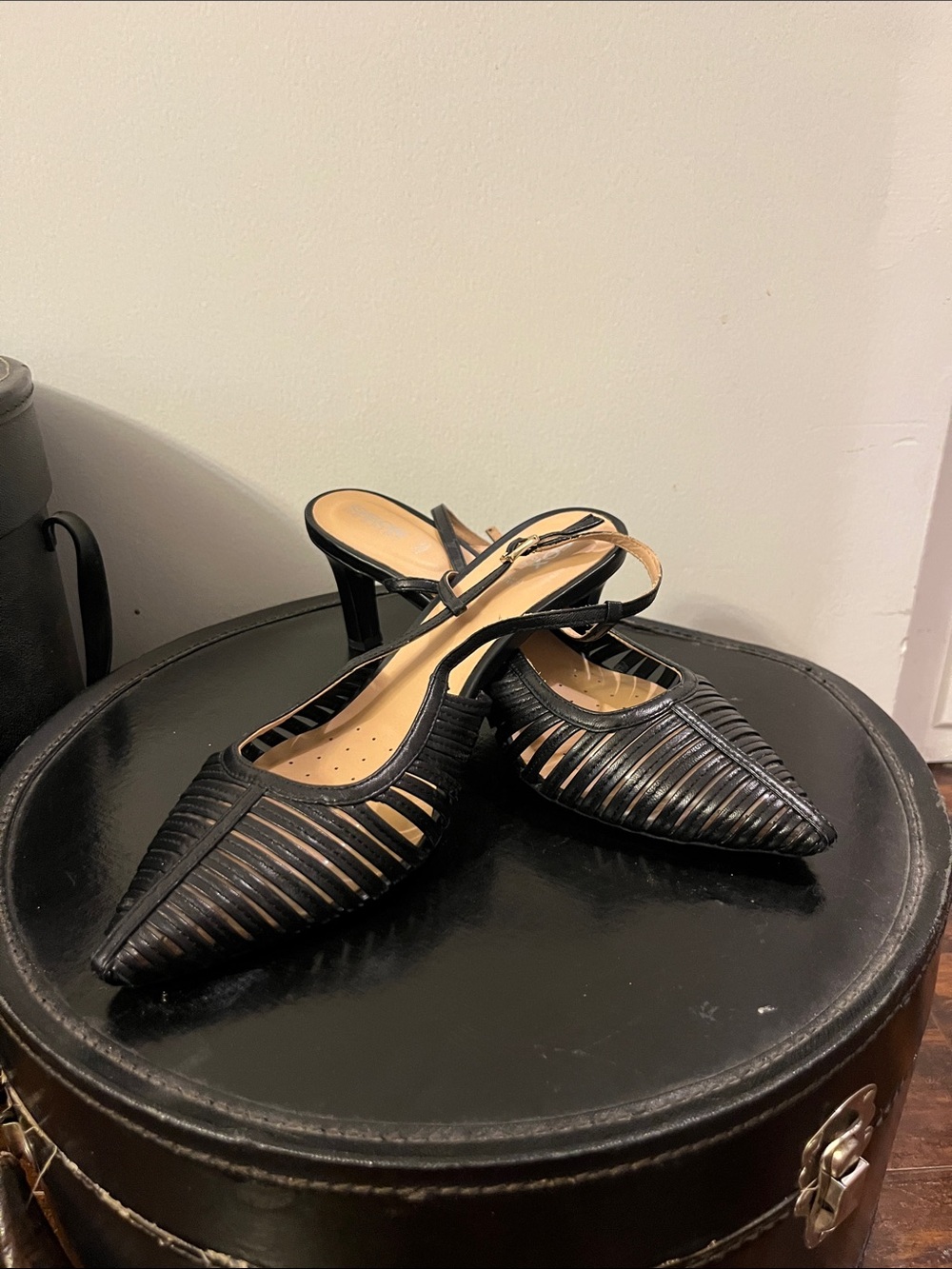 Geox Black Strappy Pointed Slingback Heels